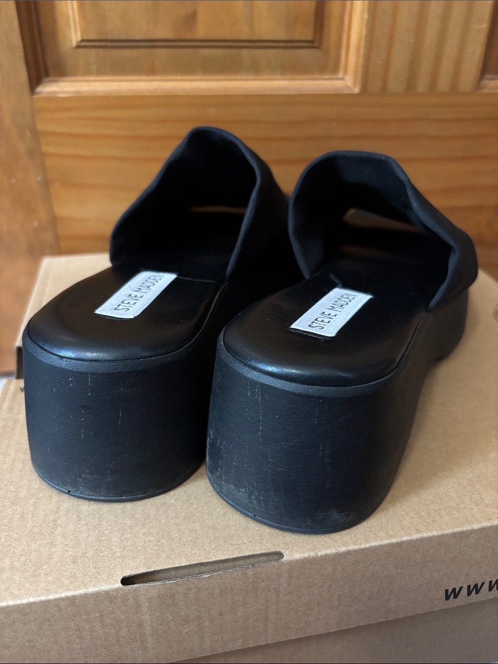 Steve Madden Black Platform Slide Mules - Picture 3 of 5
